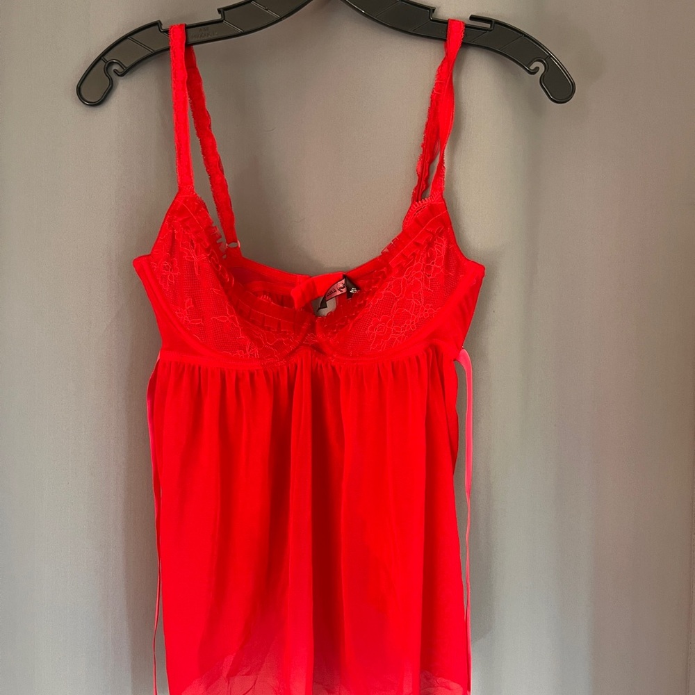 Victoria's Secret Scarlet Lace Lingerie babydoll semi sheer cups